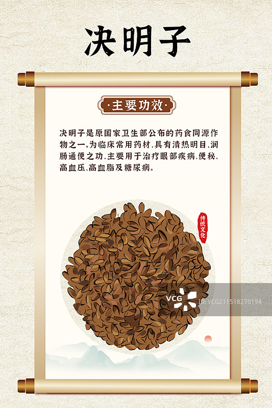 中药药材一决明子的作用和功效介绍手绘插图海报图片素材