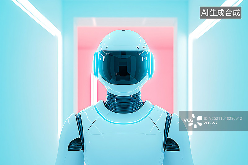 【AI数字艺术】机器人穿过未来大门科幻未来金属场景插图图片素材