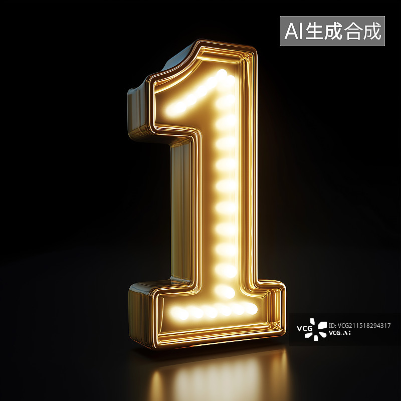 【AI数字艺术】3d 霓虹灯泡发光数字1 倒计时图片素材