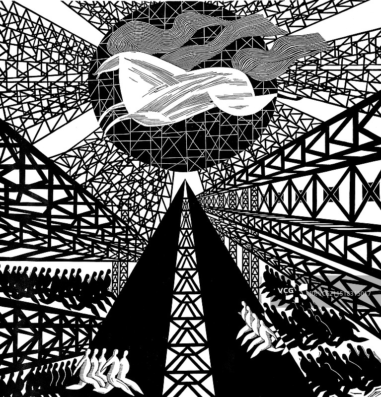 黑白木刻《大进军》图片素材