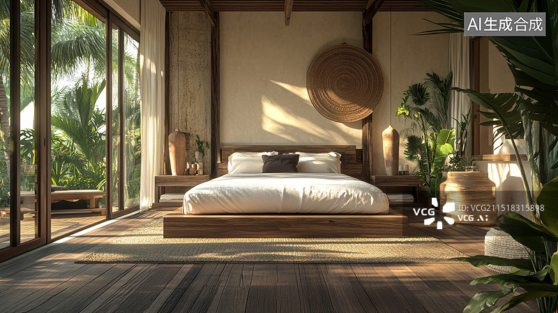 【AI数字艺术】充满阳光的卧室图片素材