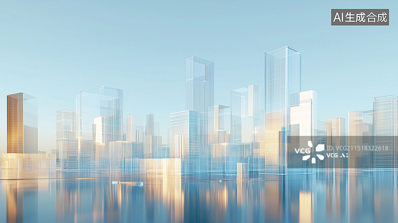 【AI数字艺术】未来科技风格主题背景——玻璃质感城市天际线图片素材