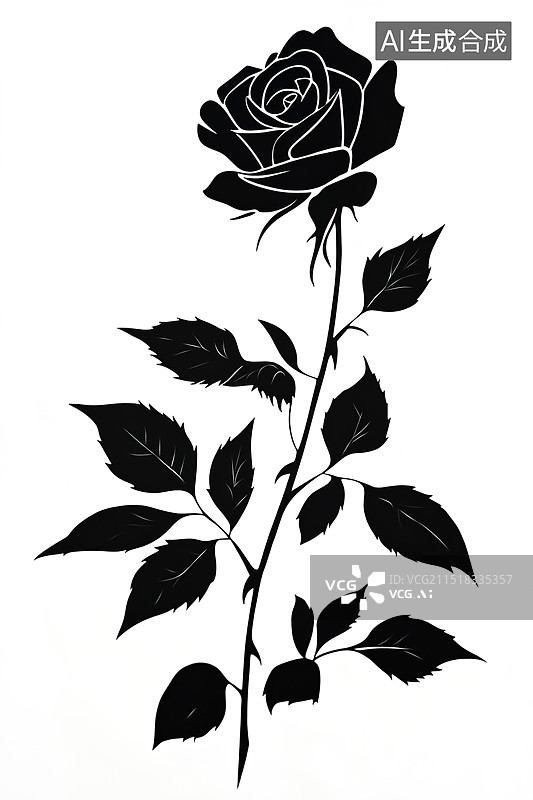 【AI数字艺术】玫瑰 黑白剪贴画图片素材
