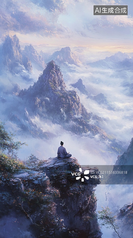 【AI数字艺术】在修炼的道士 盘膝坐图片素材