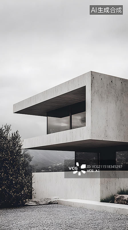 【AI数字艺术】极简主义现代水泥建筑住宅图片素材