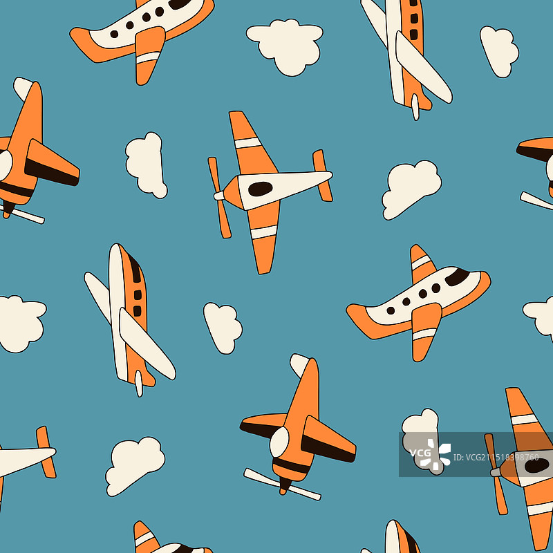 飞机飞过云朵无缝图案设计图片素材