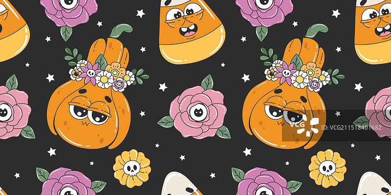 复古迷幻万圣节无缝图案图片素材