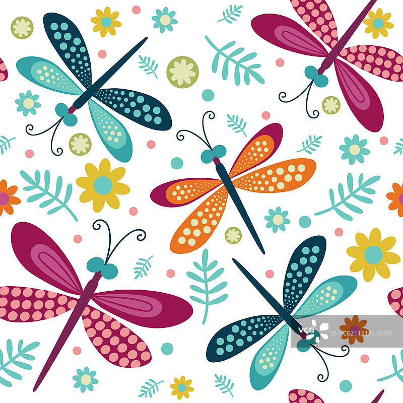 鲜艳的蜻蜓在鲜花背景上图片素材