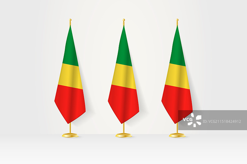 金色旗座上的三面刚果国旗图片素材