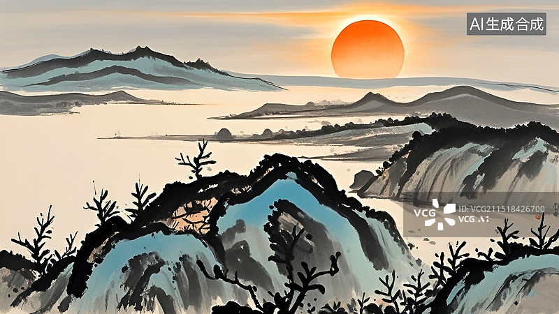 【AI数字艺术】《登鹳雀楼》诗配画图片素材