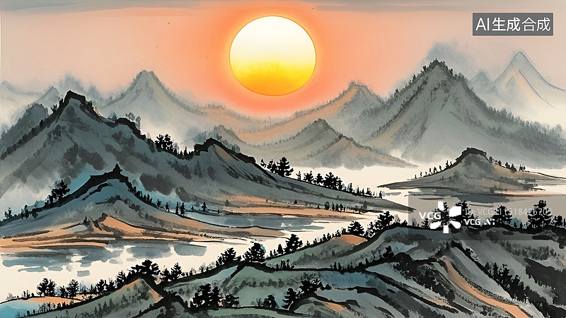 【AI数字艺术】《登鹳雀楼》诗配画图片素材