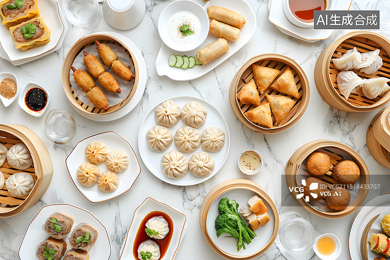 【AI数字艺术】摆满全桌的广式茶点图片素材