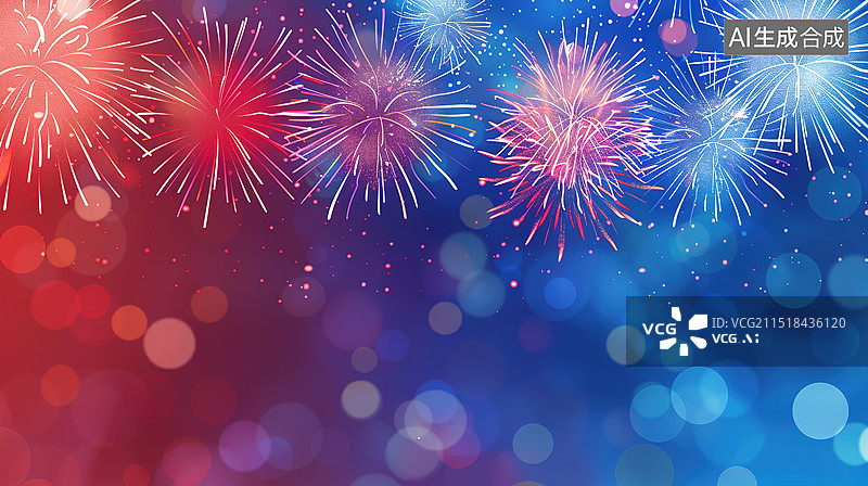 【AI数字艺术】蓝色夜空绽放的彩色烟花背景插画图片素材
