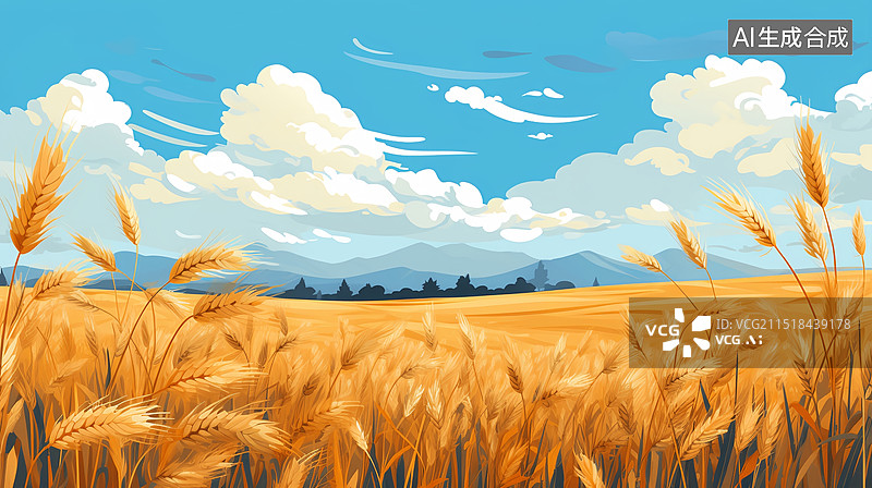 【AI数字艺术】金色小麦稻田丰收麦穗节气海报图片素材