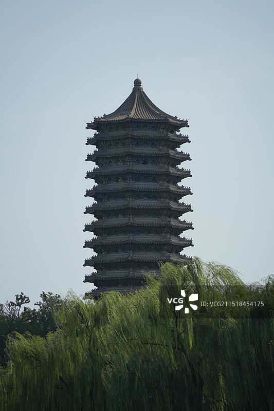北京大学博雅塔，未名湖畔，密檐砖塔样式图片素材