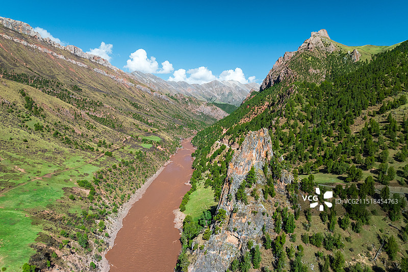 青海玉树杂多县昂赛大峡谷自然风光航拍图片素材