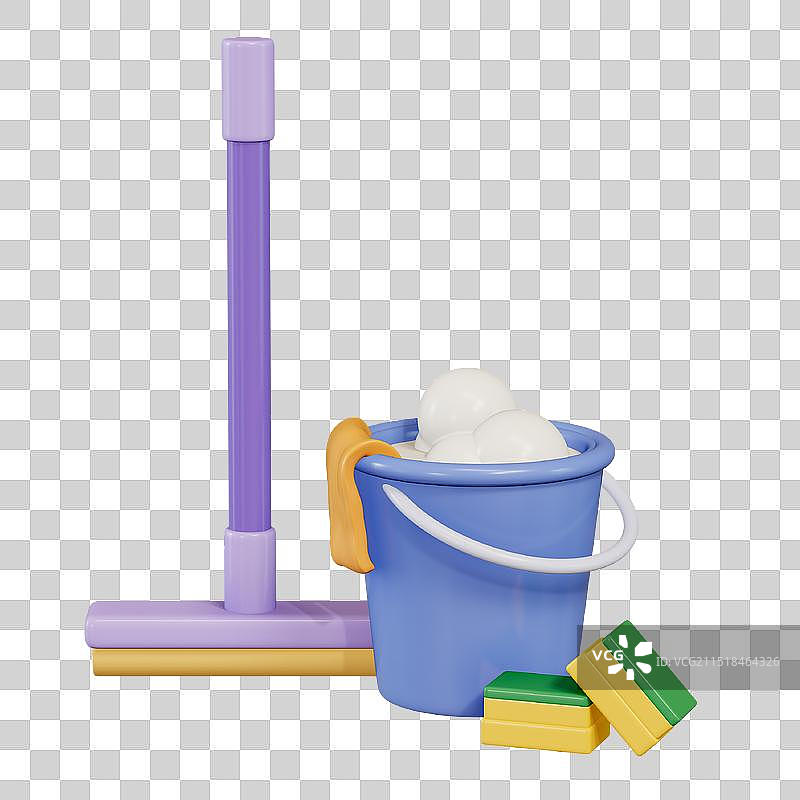 清洁打扫工具家务用品3D卡通插画元素图片素材