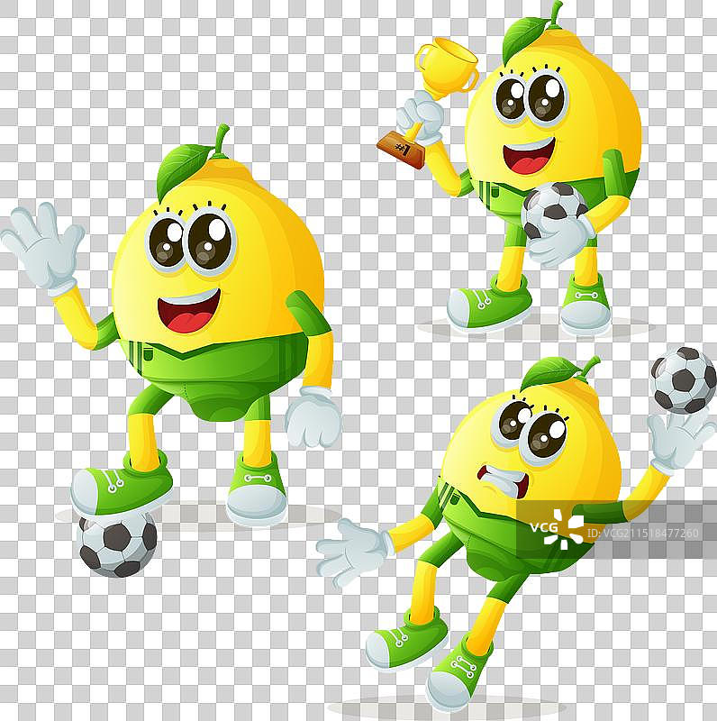 可爱的柠檬角色踢足球图片素材