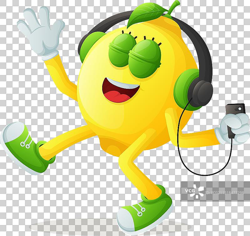 听音乐的可爱柠檬角色图片素材