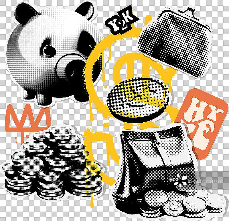当代拼贴元素硬币图片素材