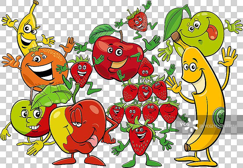 卡通快乐新鲜水果漫画人物群组图片素材