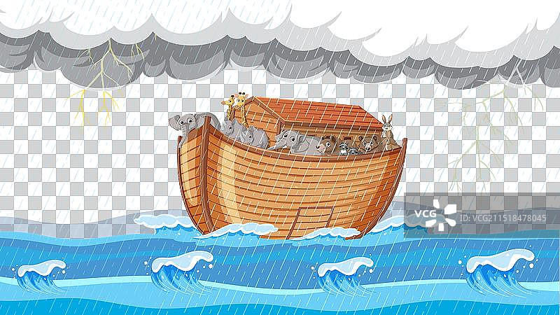 暴雨中的诺亚方舟大木船图片素材