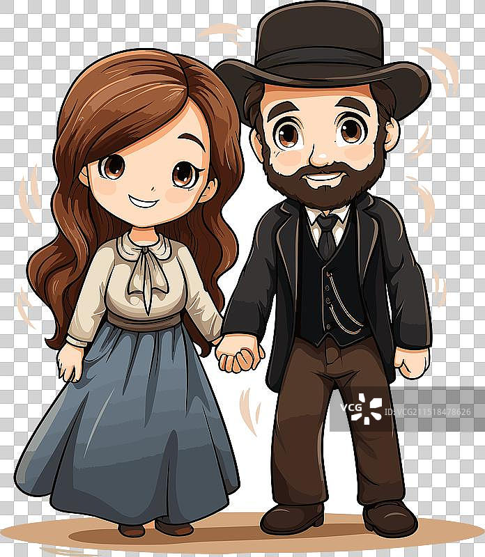 阿米什夫妇手绘漫画图片素材