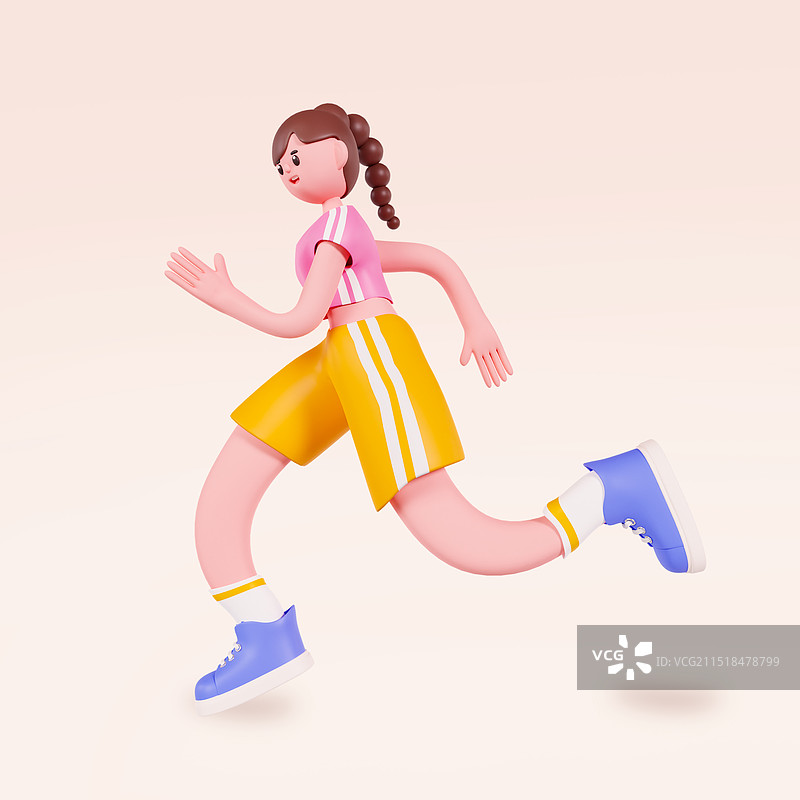 3D渲染的立体跑步的运动员人物女孩体育元素插画图片素材