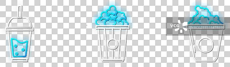 纸盒爆米花、玻璃杯等线条元素图片素材