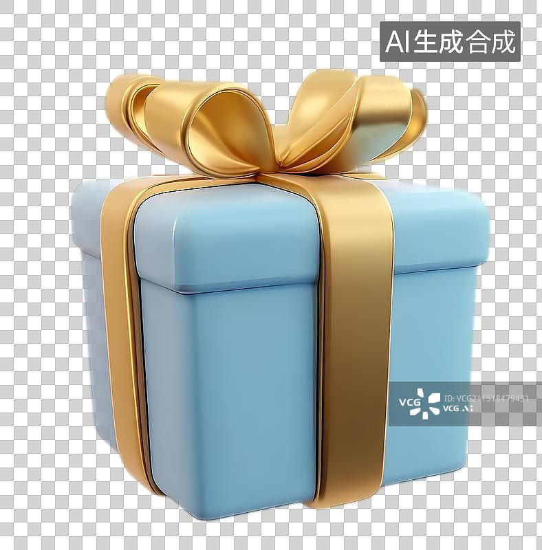 【AI数字艺术】礼品盒3D图标，蓝色可爱梦幻浪漫图片素材