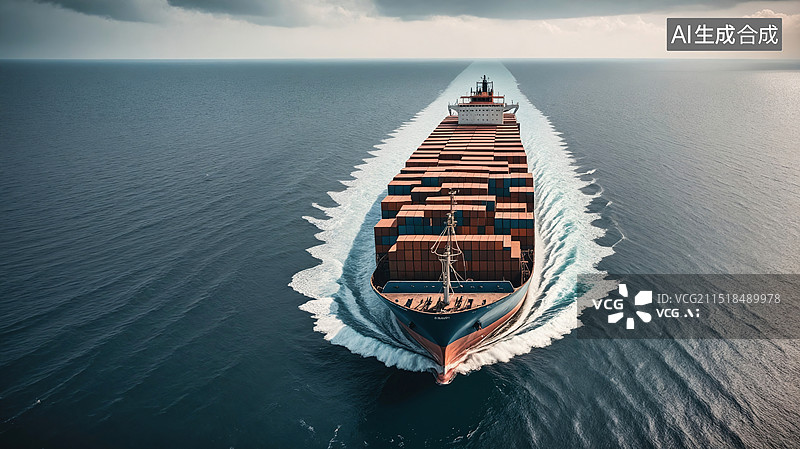 【AI数字艺术】远洋货轮航行于深海之中图片素材