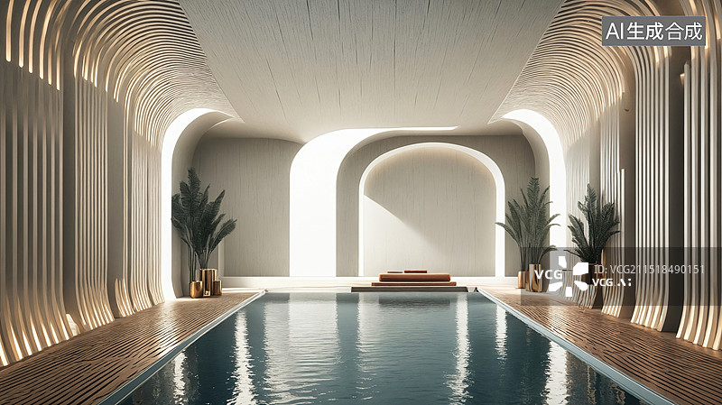 【AI数字艺术】现代室内游泳池设计图片素材