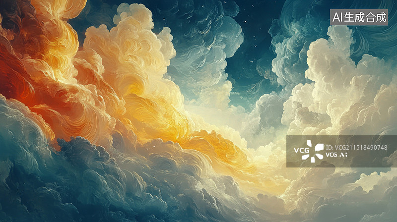 【AI数字艺术】七彩祥云古风神话故事背景图片素材
