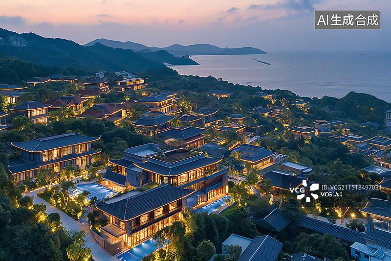 【AI数字艺术】海边别墅群图片素材