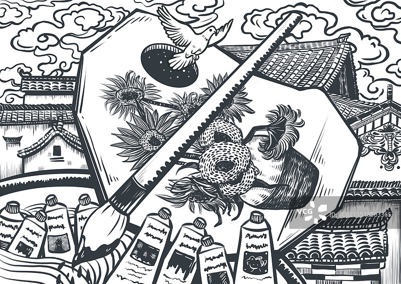 黑白线描创意设计插画图片素材