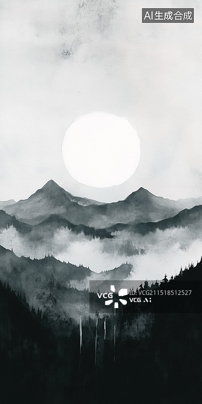 【AI数字艺术】登鹳雀楼国风中国古诗词水墨插画手绘绘画图片素材