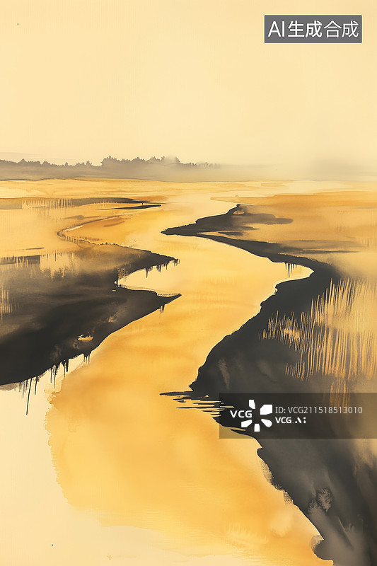 【AI数字艺术】国风中国古诗词登鹳雀楼水墨插画手绘绘画图片素材