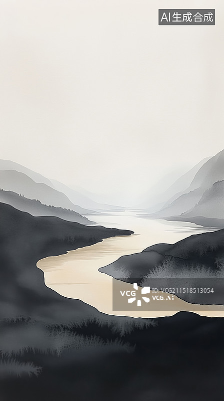 【AI数字艺术】国风中国古诗词登鹳雀楼水墨插画手绘绘画图片素材