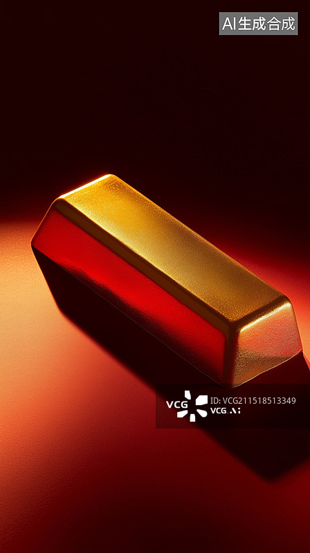 【AI数字艺术】红底灯光下的一根金条储蓄存款3D立体插画图片素材