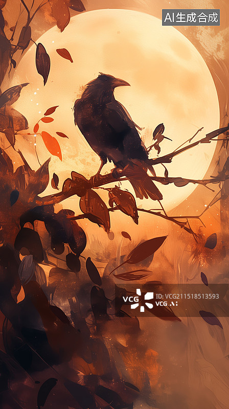 【AI数字艺术】枫桥夜泊国风中国古诗词水墨插画手绘图片素材