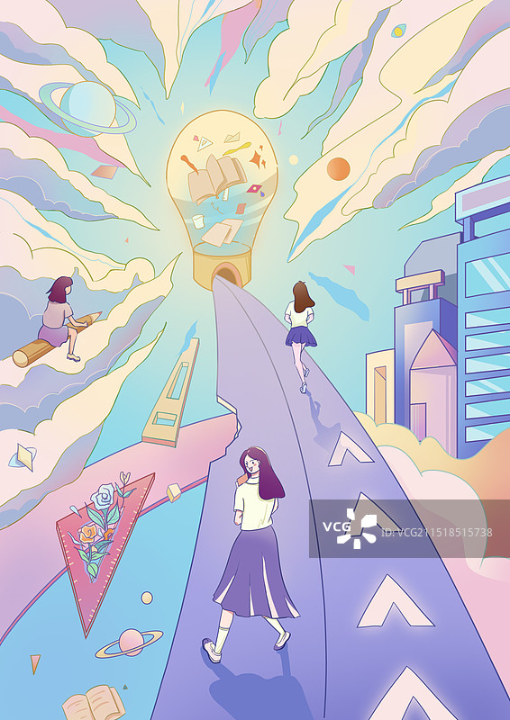 女孩们向着知识的海洋奔跑图片素材