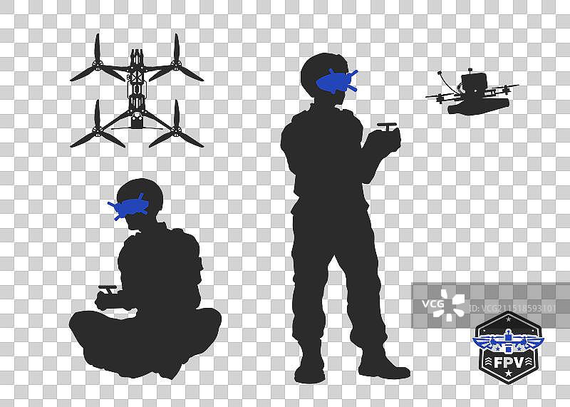 士兵控制FPV无人机的黑色轮廓图片素材