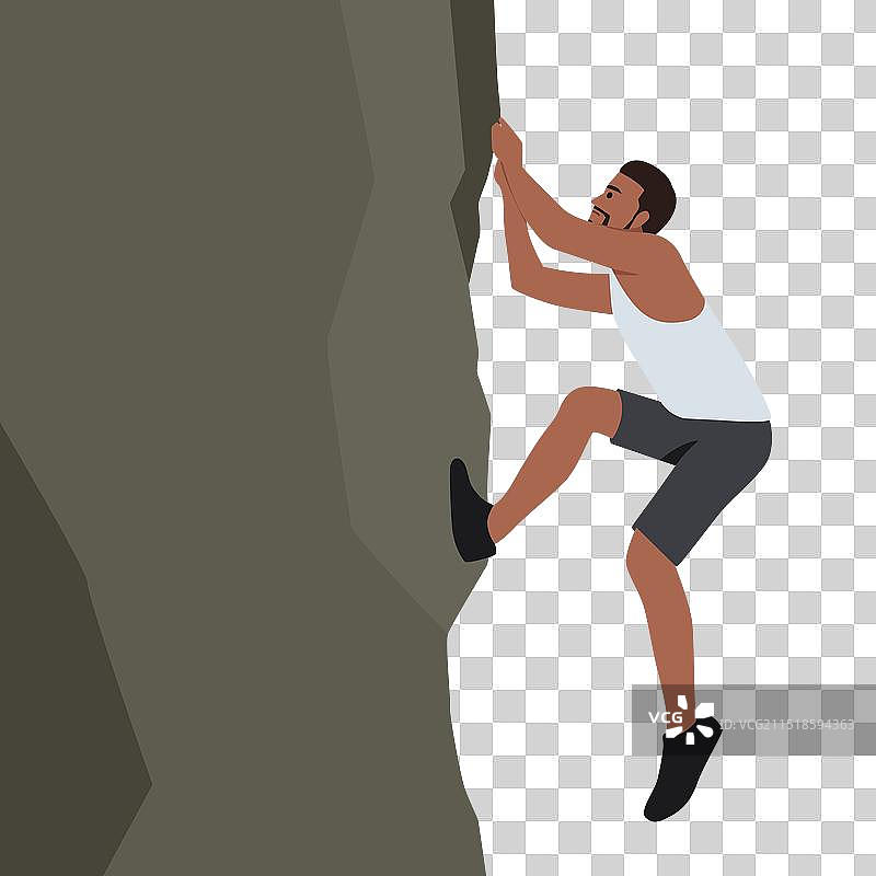 攀登石灰岩墙壁的年轻络腮胡男子图片素材