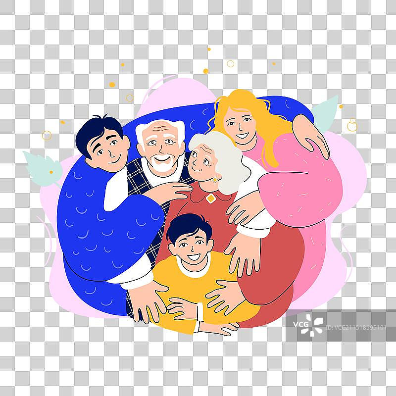 快乐的欧洲家庭拥抱漫画形象图片素材