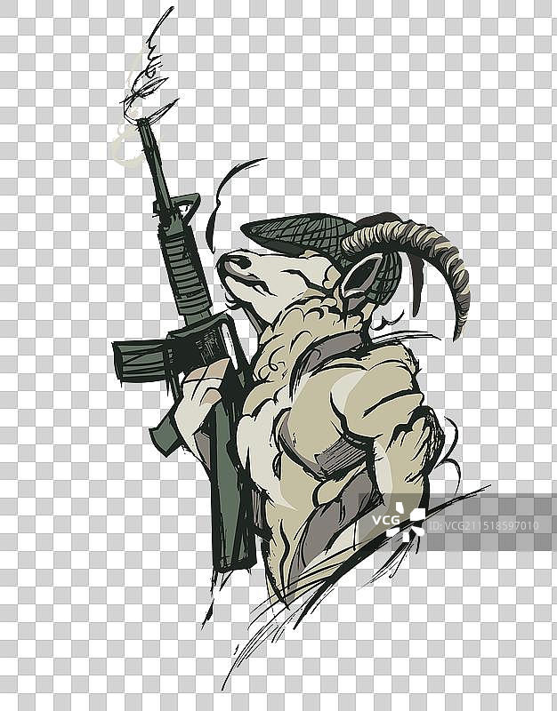 肩扛物品的山羊吉祥物Logo设计图片素材