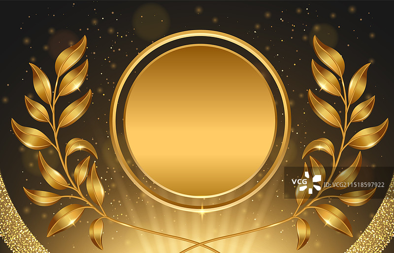 黑色背景上的金色月桂花环奖图片素材