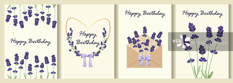 一组薰衣草可爱贺卡图片素材