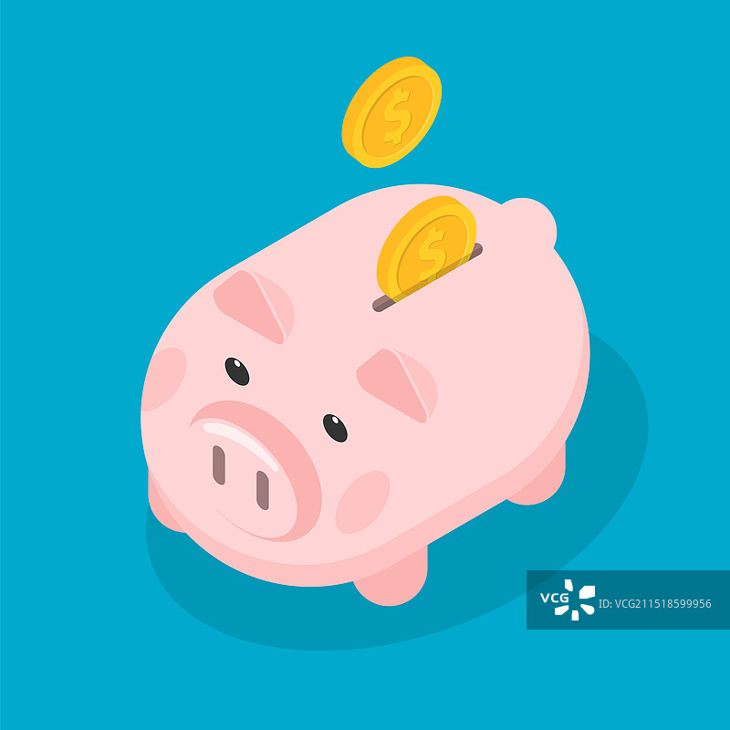 粉色小猪储蓄罐，硬币掉入图片素材