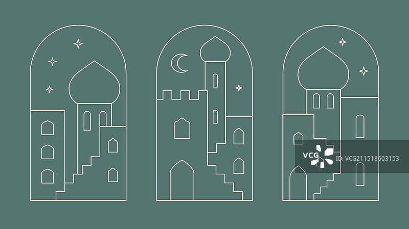 阿拉伯城市全景景观清真寺房屋图片素材