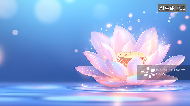 【AI数字艺术】水中莲花形象特写夏至节气自然花卉场景插图图片素材